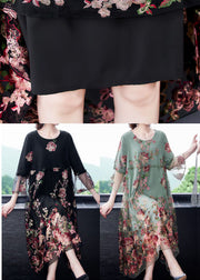 Fine Black Embroideried Patchwork Tulle Long Dress Bracelet Sleeve