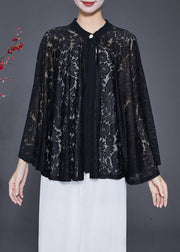 Fine Black Hollow Out Oversized Lace Shirt Top Summer