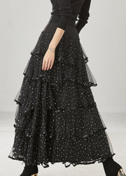 Fine Black Layered Ruffles Tulle Holiday Skirt Spring