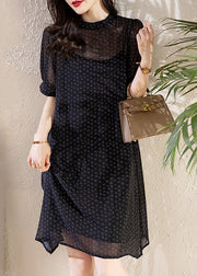 Fine Black Letter Print Chiffon Dress Two Pieces Set Summer