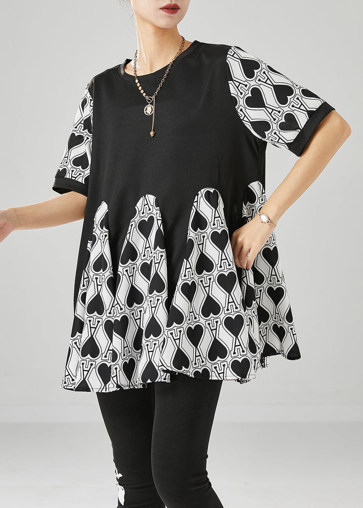 Fine Black Oversized Patchwork Love Print Chiffon Shirt Tops Summer