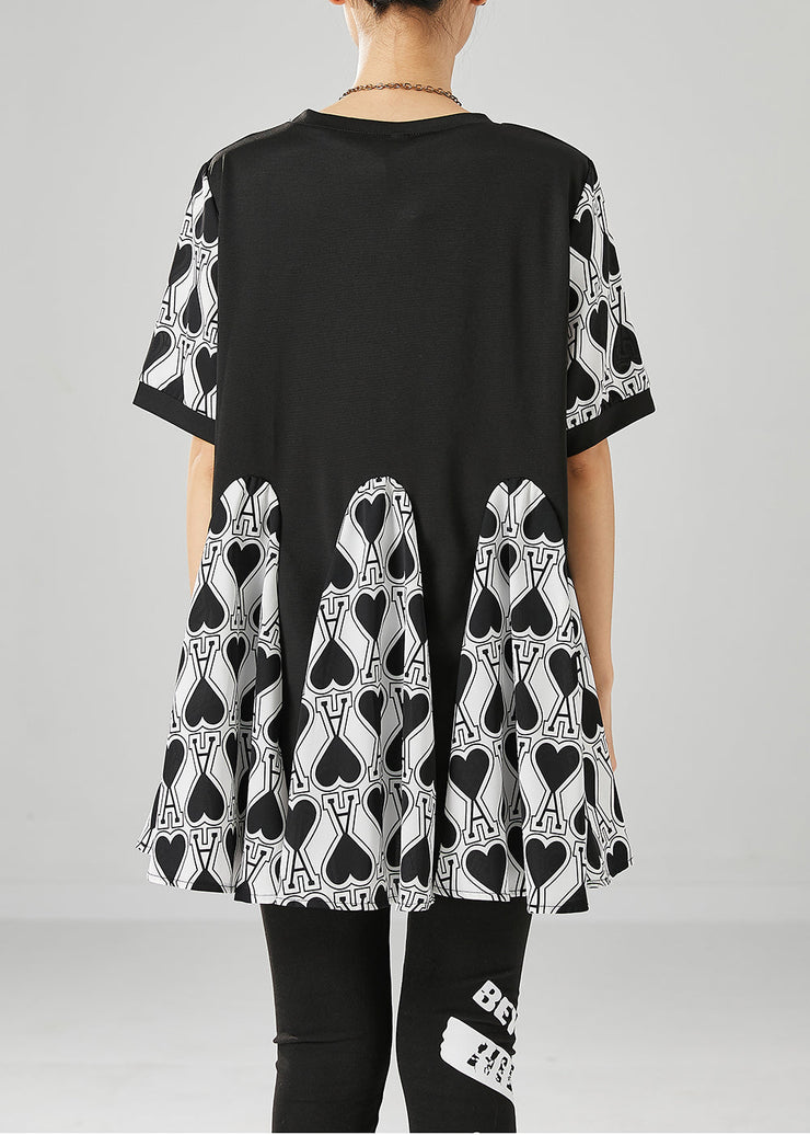 Fine Black Oversized Patchwork Love Print Chiffon Shirt Tops Summer