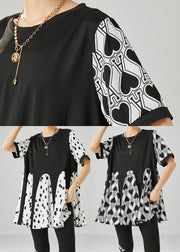 Fine Black Oversized Patchwork Love Print Chiffon Shirt Tops Summer