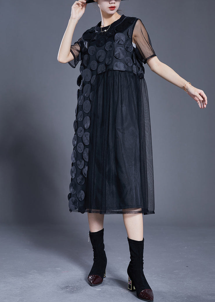 Fine Black Oversized Patchwork Tulle Maxi Dresses Summer