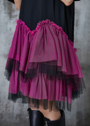 Fine Black Oversized Patchwork Tulle Mid Dress Summer