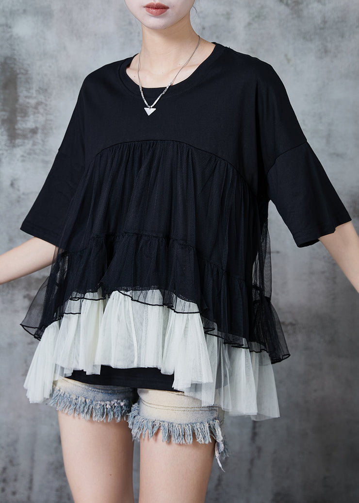 Fine Black Oversized Patchwork Tulle Tanks Summer