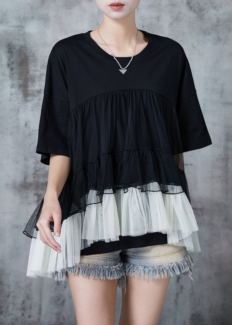 Fine Black Oversized Patchwork Tulle Tanks Summer