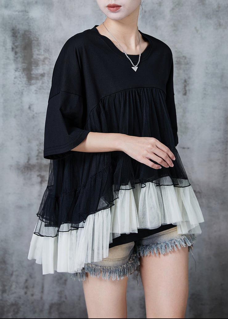 Fine Black Oversized Patchwork Tulle Tanks Summer