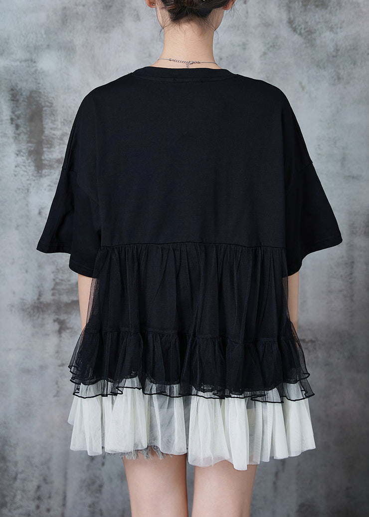 Fine Black Oversized Patchwork Tulle Tanks Summer