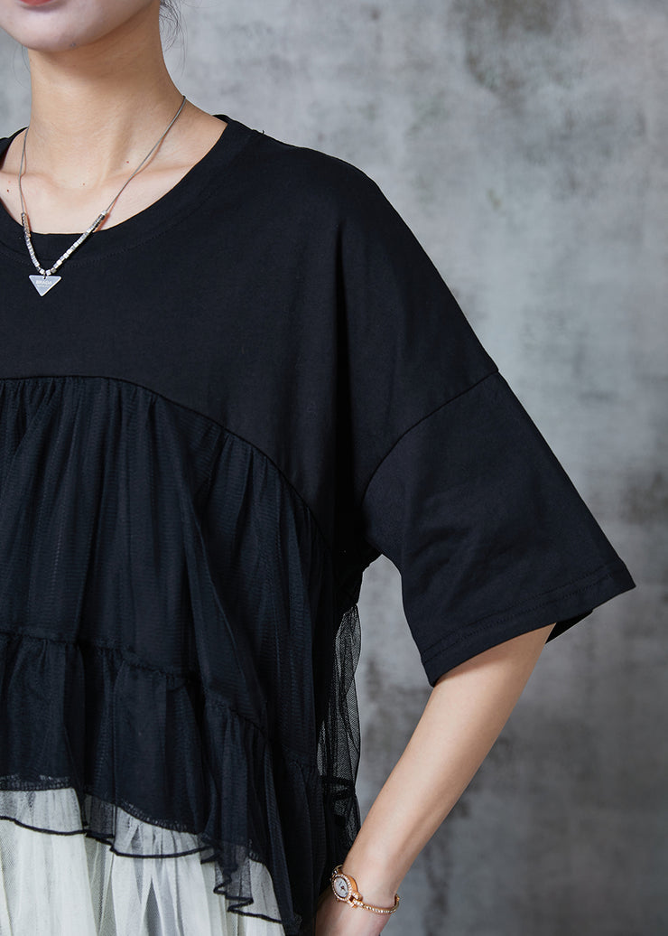 Fine Black Oversized Patchwork Tulle Tanks Summer