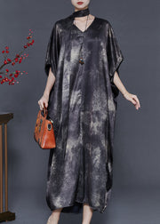 Fine Black Oversized Tie Dye Silk Dresses Batwing Sleeve