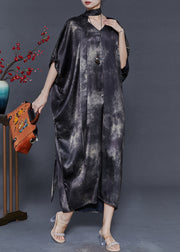 Fine Black Oversized Tie Dye Silk Dresses Batwing Sleeve