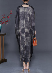 Fine Black Oversized Tie Dye Silk Dresses Batwing Sleeve