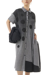 Fine Black Plaid Dot Patchwork Cotton Party Long Shirt Dress Summer