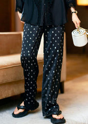 Fine Black Pockets Letter Zircon Patchwork Cotton Straight Pants Fall