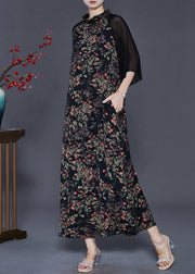 Fine Black Print Patchwork Chiffon Oriental Dresses Summer