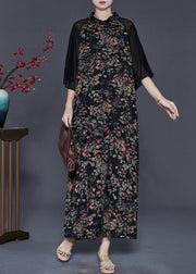 Fine Black Print Patchwork Chiffon Oriental Dresses Summer