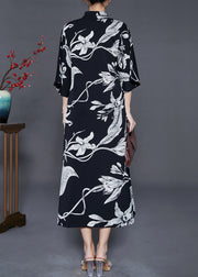 Fine Black Print Silm Fit Oriental Dresses Summer