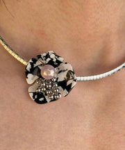 Fine Black Stainless Steel Floral Princess Necklace