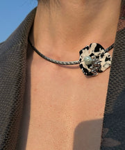 Fine Black Stainless Steel Floral Princess Necklace