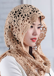 Fine Black Sun Floral Hollow Out Knitted Cotton Cape Hooded Hat