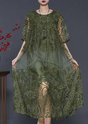 Fine Blackish Green Embroidered Tulle Dresses Summer