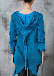 Fine Blue Asymmetrical Tie Dye Cotton Coat Spring
