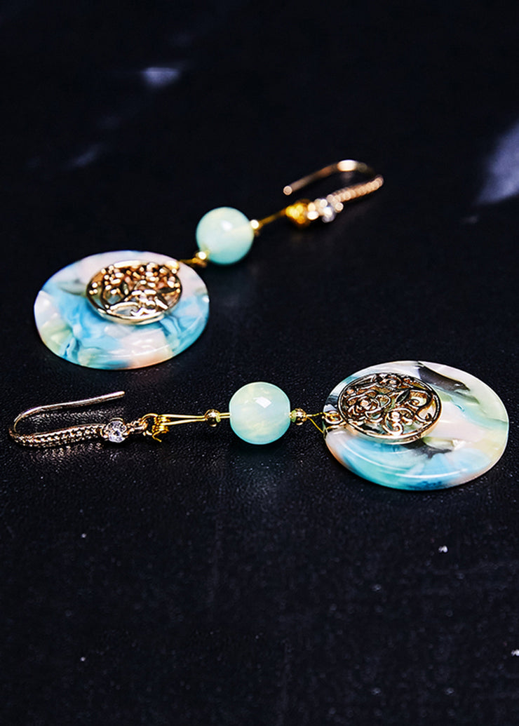 Fine Blue Circular Jade National Style Drop Earrings