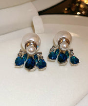 Fine Blue Copper Alloy Zircon Pearl Water Drop Drop Earrings