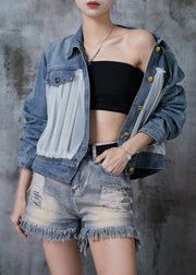 Fine Blue Oversized Patchwork Tulle Denim Jacket Fall