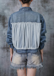 Fine Blue Oversized Patchwork Tulle Denim Jacket Fall