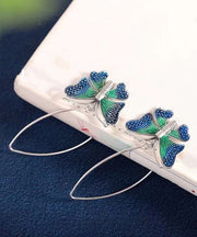 Fine Blue Sterling Silver Butterfly Drop Earrings