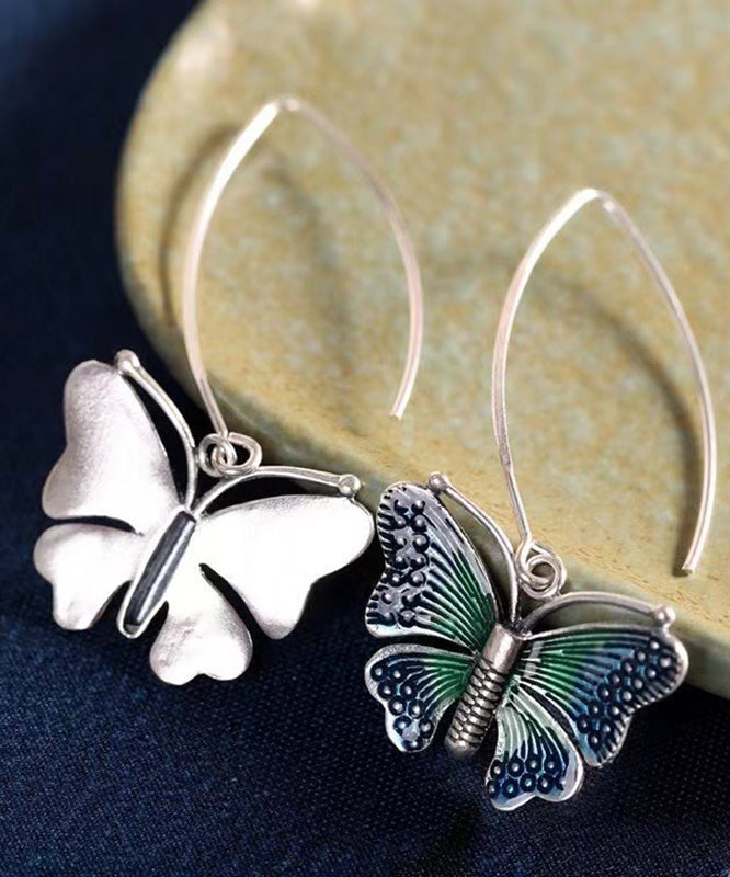 Fine Blue Sterling Silver Butterfly Drop Earrings