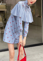 Fine Blue Tulle Patchwork Print Cotton Shift Dresses Spring