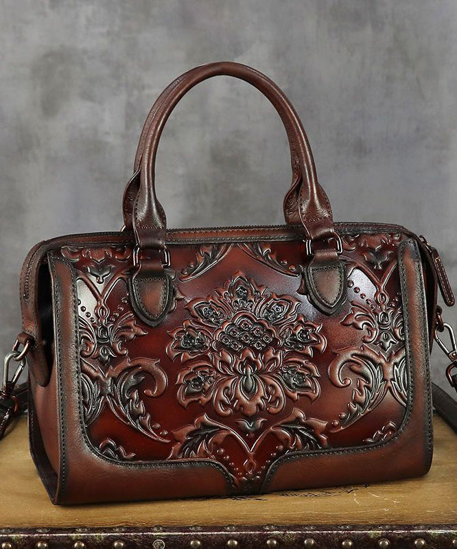 Fine Brown Embossed Large Capacity  Calf Leather Tote Handbag