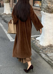 Fine Brown Patchwork Long Faux Fur Coat Winter