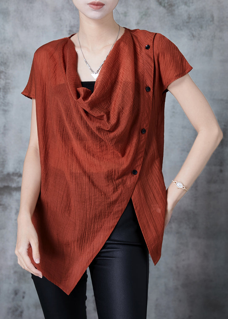 Fine Caramel Asymmetrical Design Chiffon Blouses Summer