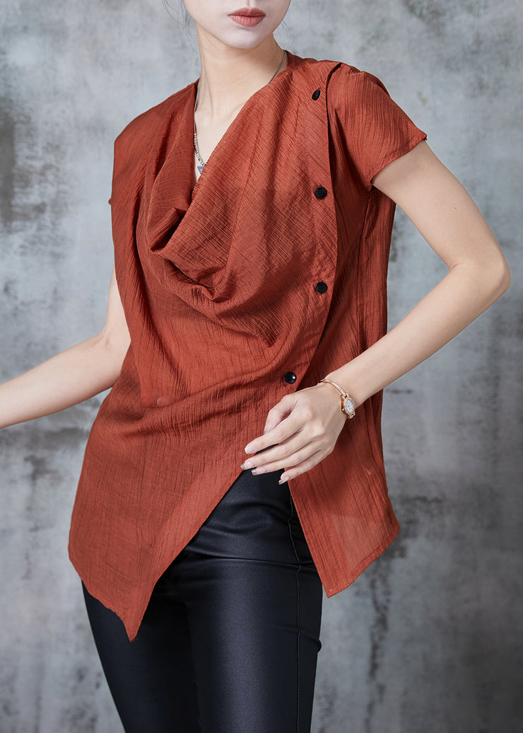 Fine Caramel Asymmetrical Design Chiffon Blouses Summer