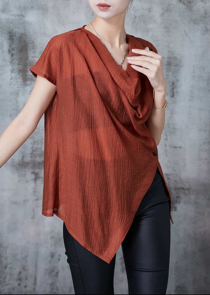 Fine Caramel Asymmetrical Design Chiffon Blouses Summer