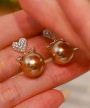 Fine Champagne Copper Alloy Pearl Zircon Love Drop Earrings