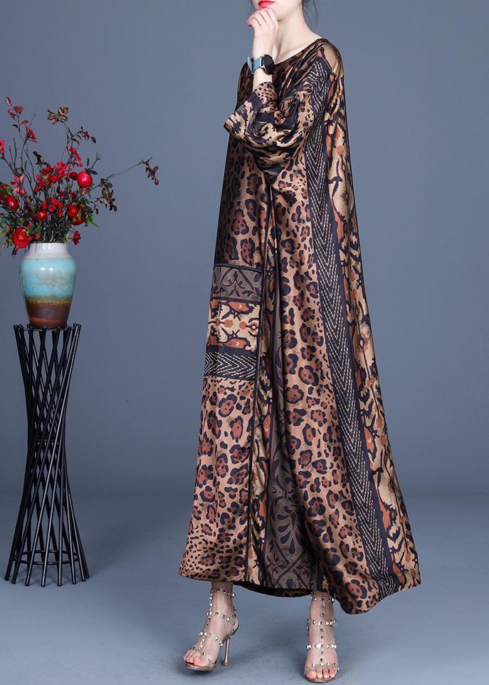 Fine Chocolate Leopard asymmetrical design Silk Party Dress Summer Spring