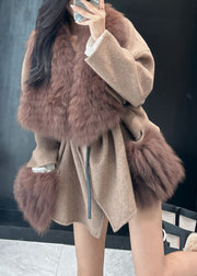 Fine Coffee Fox Collar Woolen Coats Spring