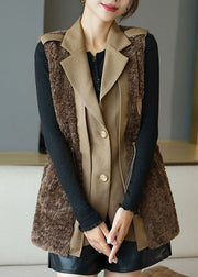 Fine Chocolate Notched Patchwork Button Faux Fur Waistcoat Fall