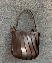 Fine Coffee Patchwork Calf Leather Tote Handbag