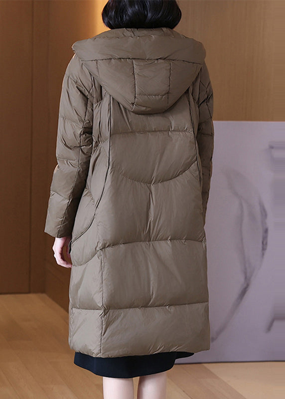 Fine Coffee Zip Up Hooded Patchwork Duck Down Winter Coats Winter