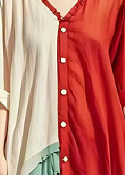 Fine Colorblock Asymmetrical Patchwork Cotton Long Dress Summer