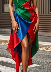 Fine Colorblock Asymmetrical Patchwork Silk Beach Dresses Summer