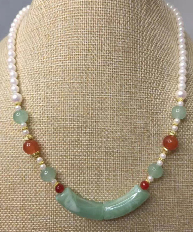 Fine Colorblock Jade Pearl Yingluo Pendant Necklace