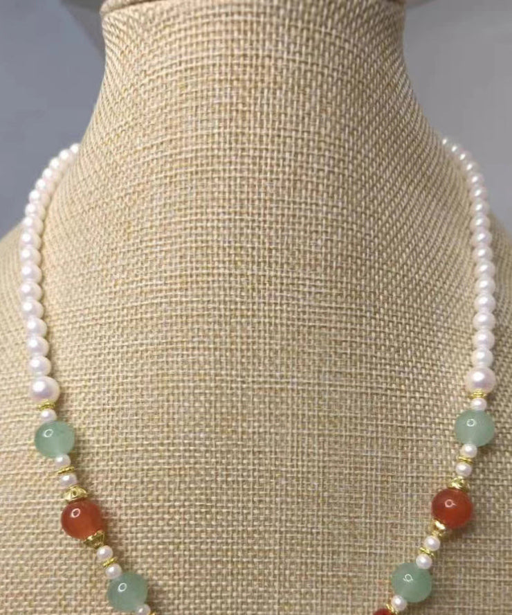 Fine Colorblock Jade Pearl Yingluo Pendant Necklace