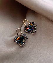 Fine Colorblock Metal Zircon Love Drop Earrings